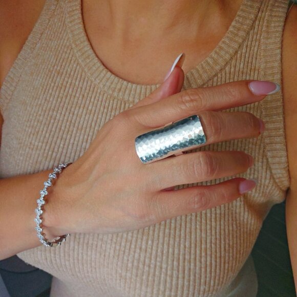Sterling Silver Ring Hammered Shield Ring, Shield Silver Ring, Women Statement - Picture 9 of 10